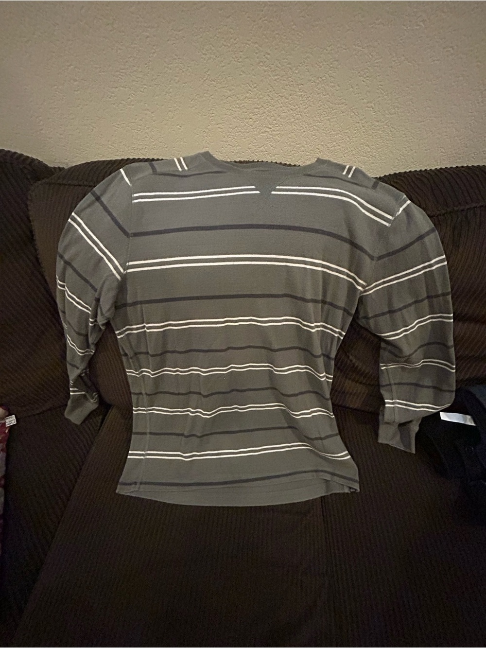 Quiksilver Gray and White Striped Long Sleeve Pullover